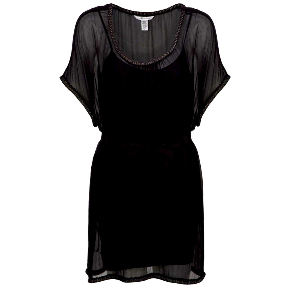 DVF 100 silk black dress with beaded trim